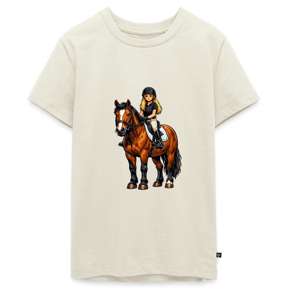 Premium T-Shirt "Mädchen auf Pferd" - Naturweiß