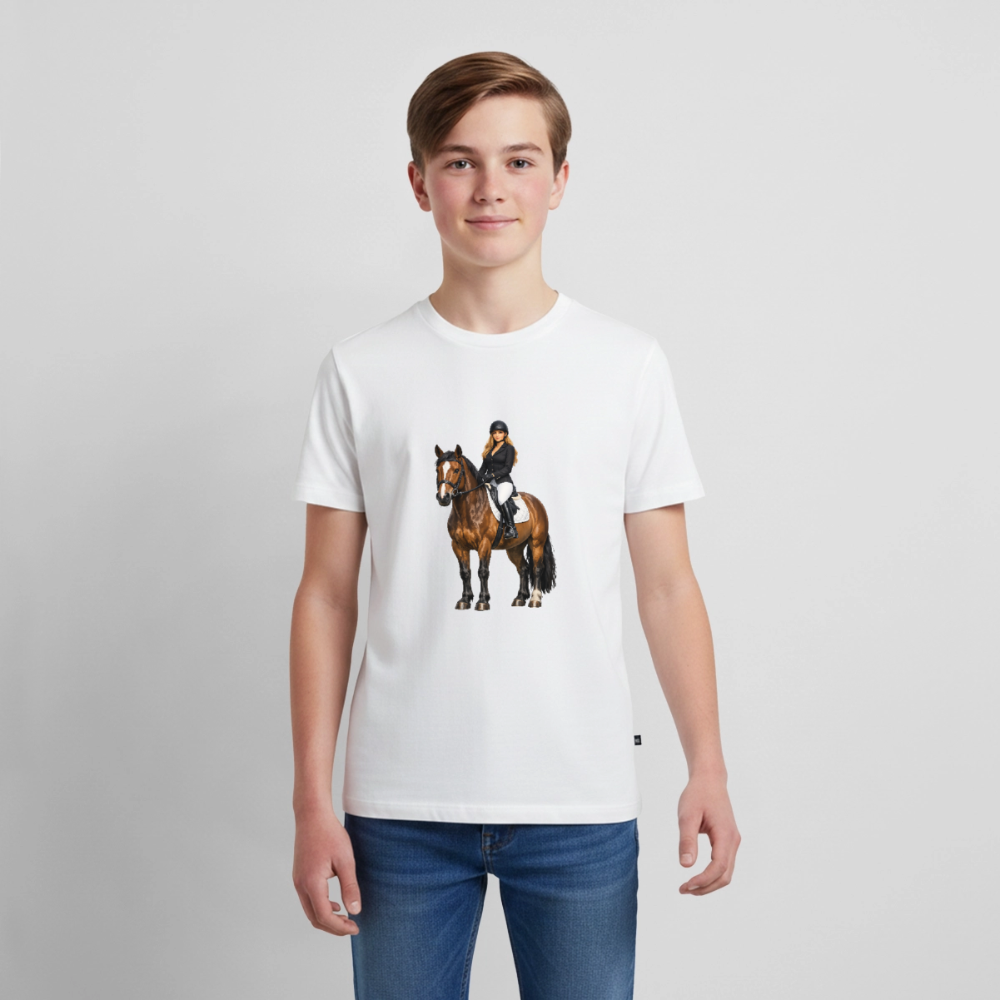 Premium T-Shirt "Frau auf Pferd" - Weiß