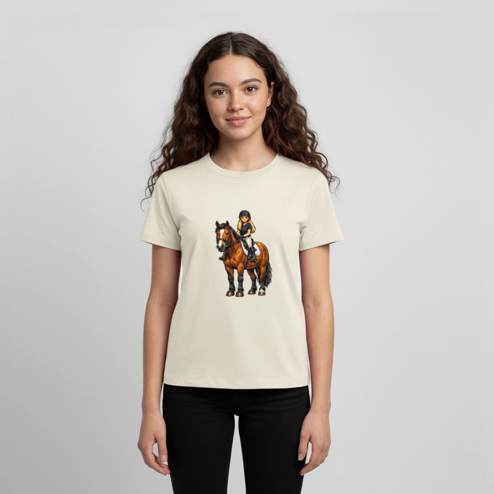 Premium T-Shirt "Mädchen auf Pferd" - Naturweiß