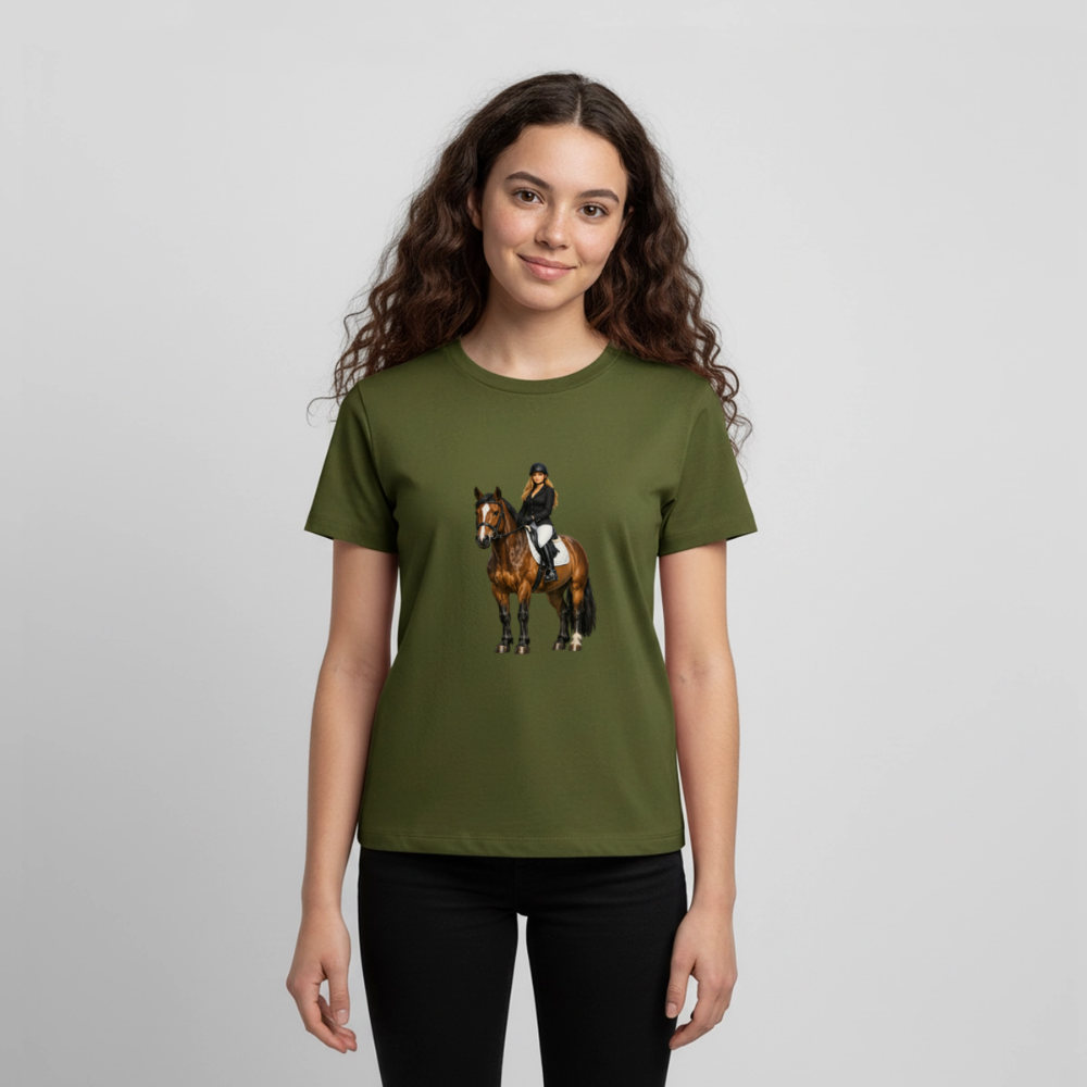 Premium T-Shirt "Frau auf Pferd" - Khaki