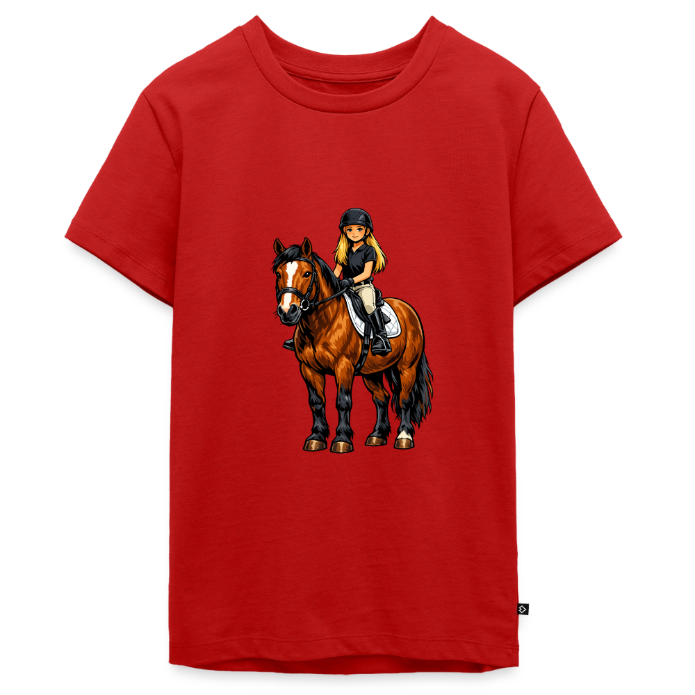 Premium T-Shirt "Mädchen auf Pferd" - Rot