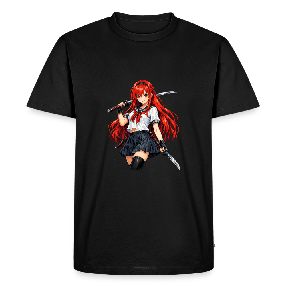 Premium T-Shirt "Anime Lady" - Schwarz