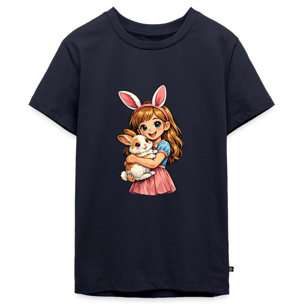 Teenager Premium T-Shirt "Mädchen mit Hase" - Navy