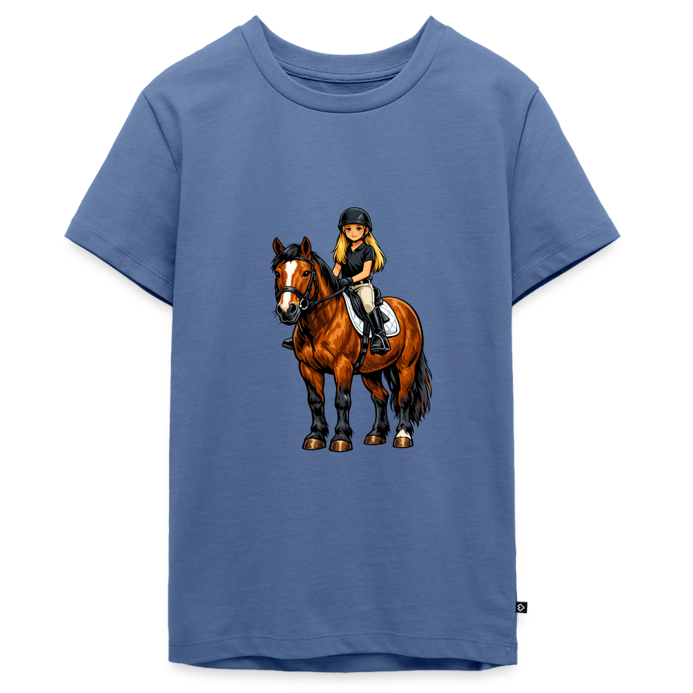 Premium T-Shirt "Mädchen auf Pferd" - Taubenblau