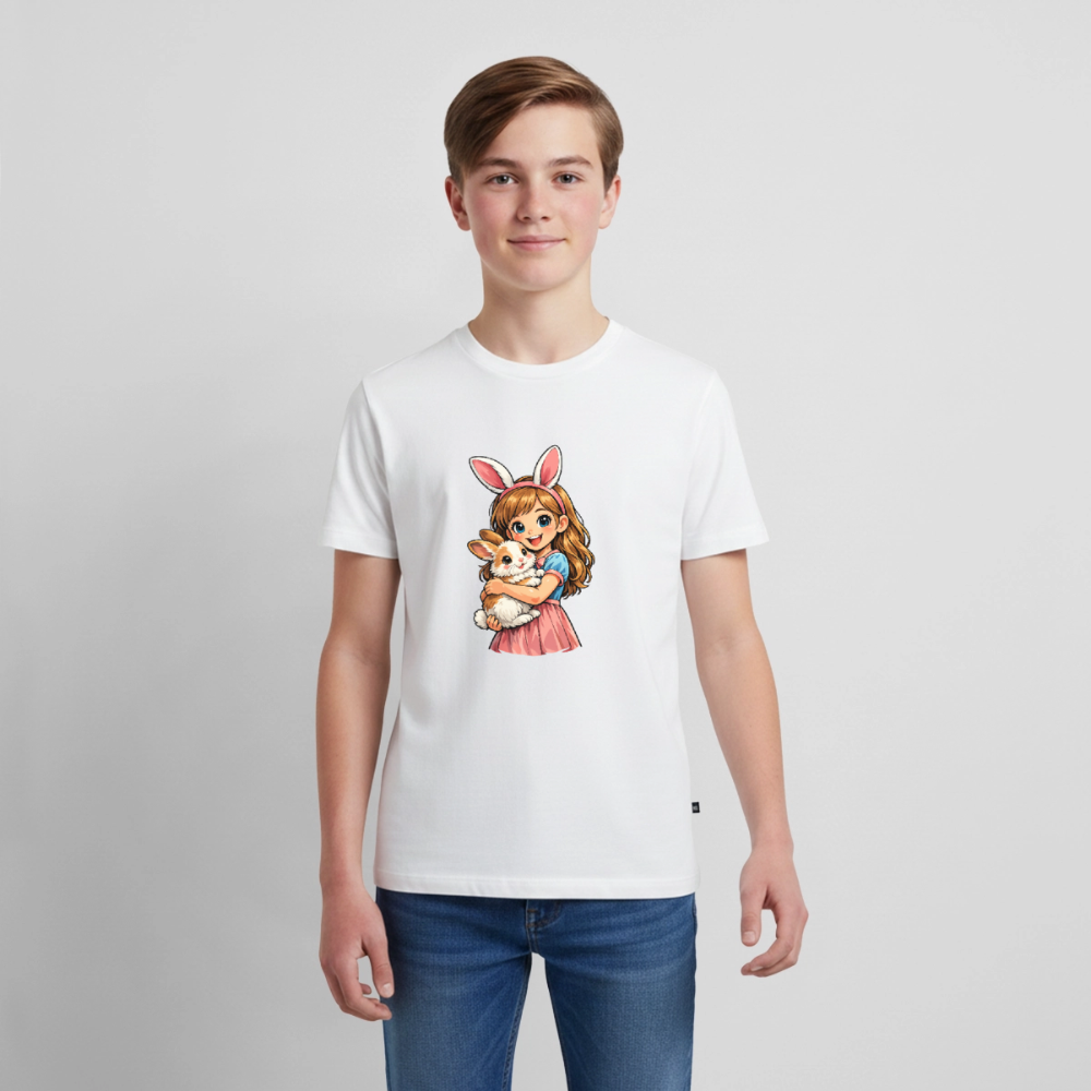 Teenager Premium T-Shirt "Mädchen mit Hase" - Weiß