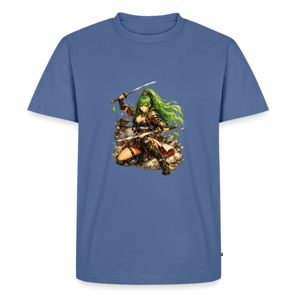 Premium T-Shirt "Anime Green Lady" - Taubenblau