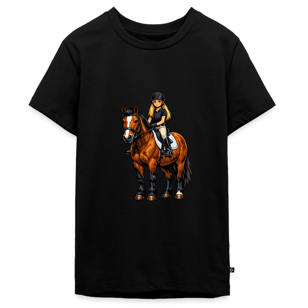 Premium T-Shirt "Mädchen auf Pferd" - Schwarz