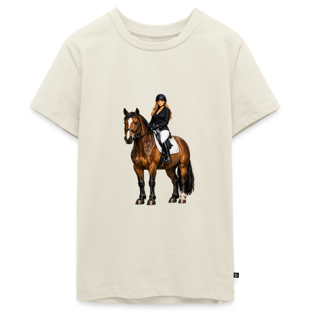 Premium T-Shirt "Frau auf Pferd" - Naturweiß