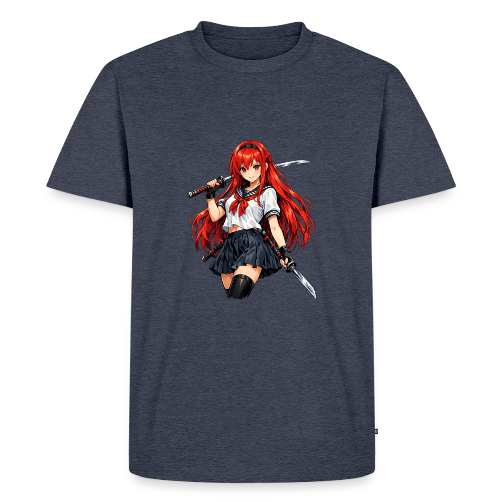 Premium T-Shirt "Anime Lady" - Jeansblau 