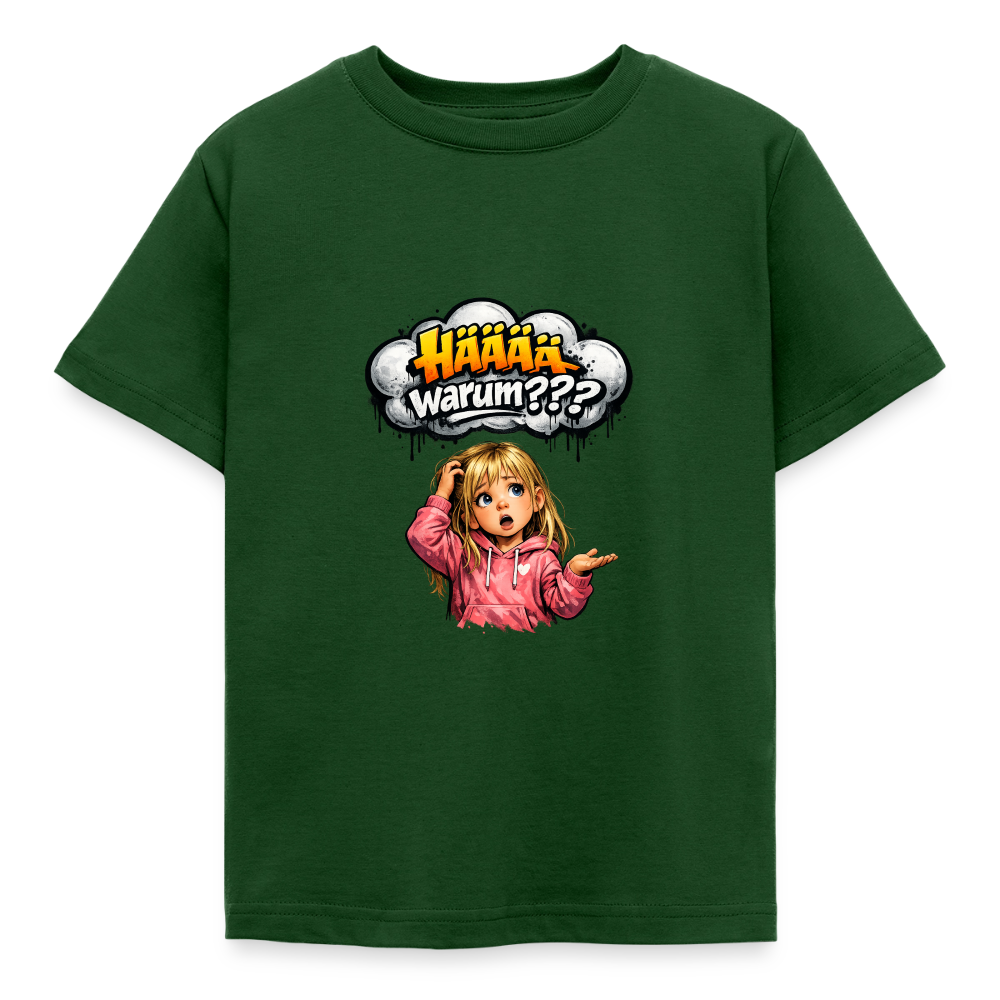 Kinder T-Shirt "Hääää warum" - Forstgrün 