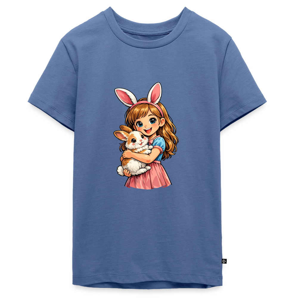 Teenager Premium T-Shirt "Mädchen mit Hase" - Taubenblau