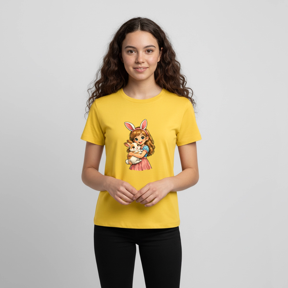 Teenager Premium T-Shirt "Mädchen mit Hase" - Sonnengelb