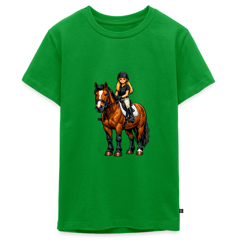 Premium T-Shirt "Mädchen auf Pferd" - Grün