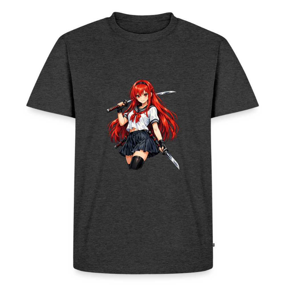 Premium T-Shirt "Anime Lady" - Anthrazit meliert