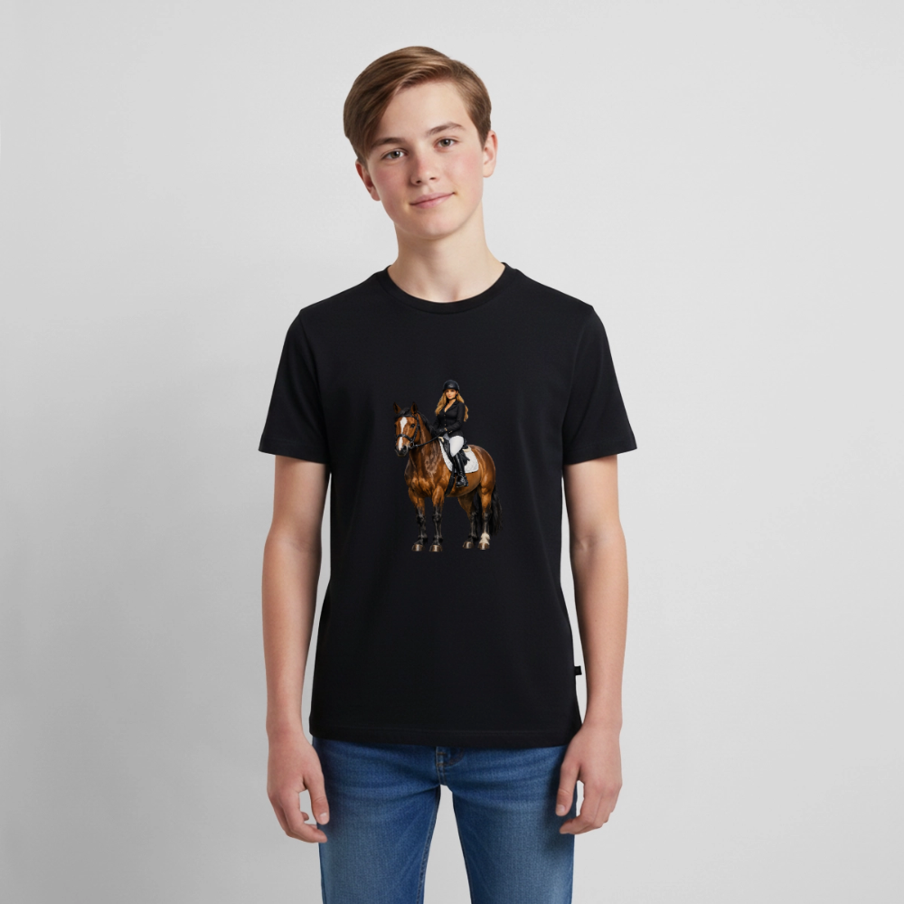 Premium T-Shirt "Frau auf Pferd" - Schwarz