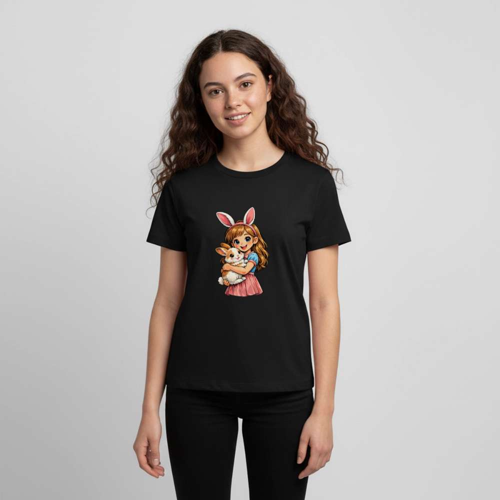Teenager Premium T-Shirt "Mädchen mit Hase" - Schwarz