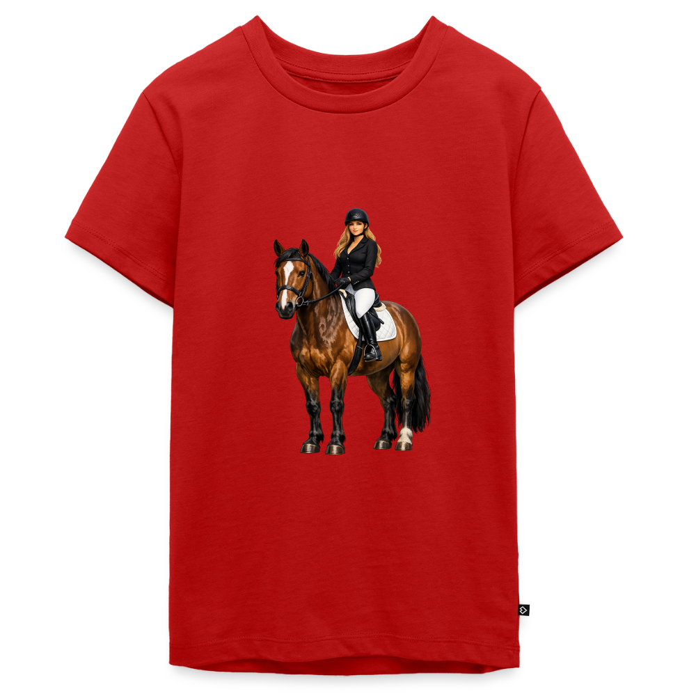 Premium T-Shirt "Frau auf Pferd" - Rot