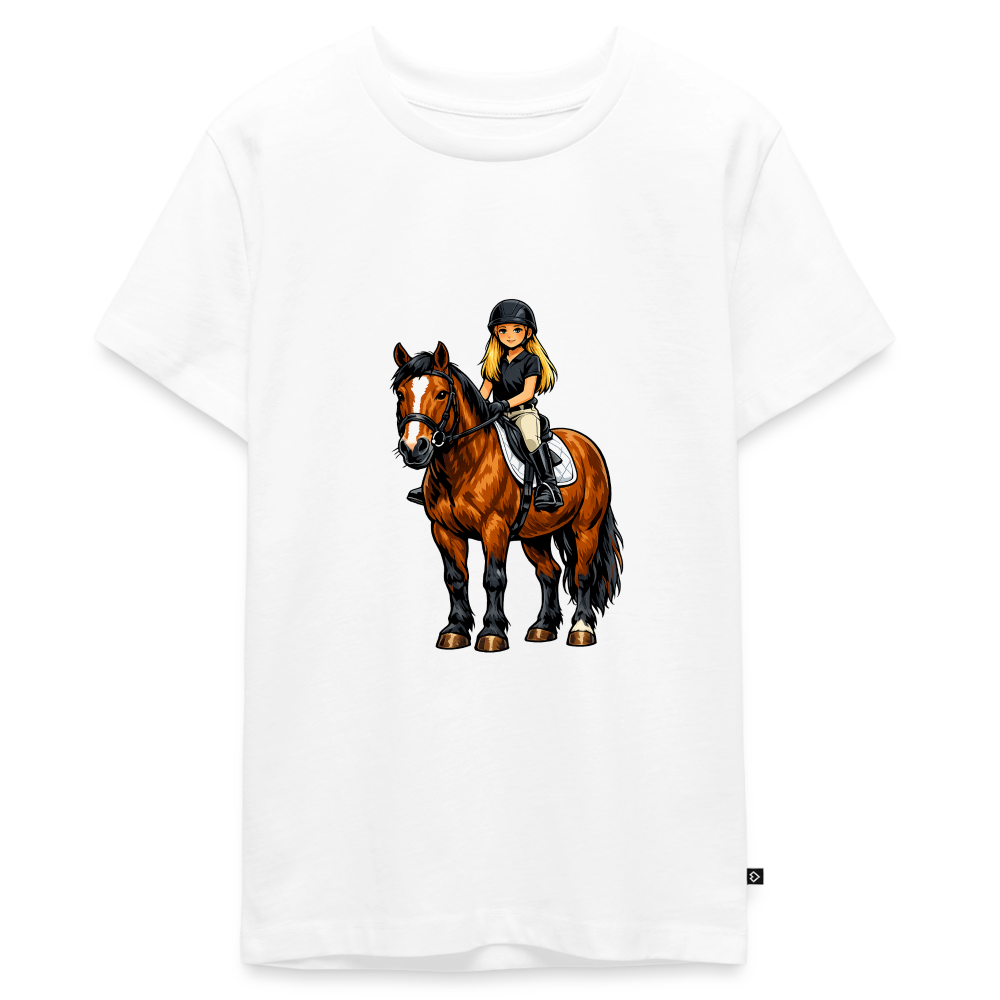 Premium T-Shirt "Mädchen auf Pferd" - Weiß