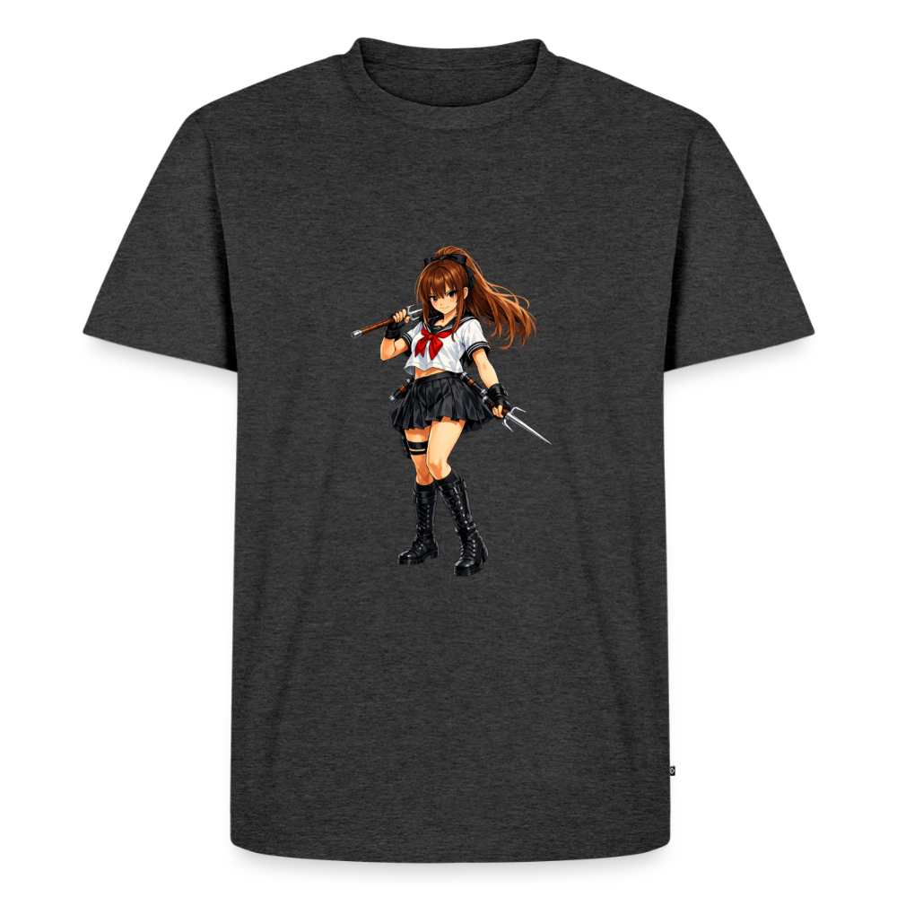 Premium T-Shirt "Anime Woman" - Anthrazit meliert