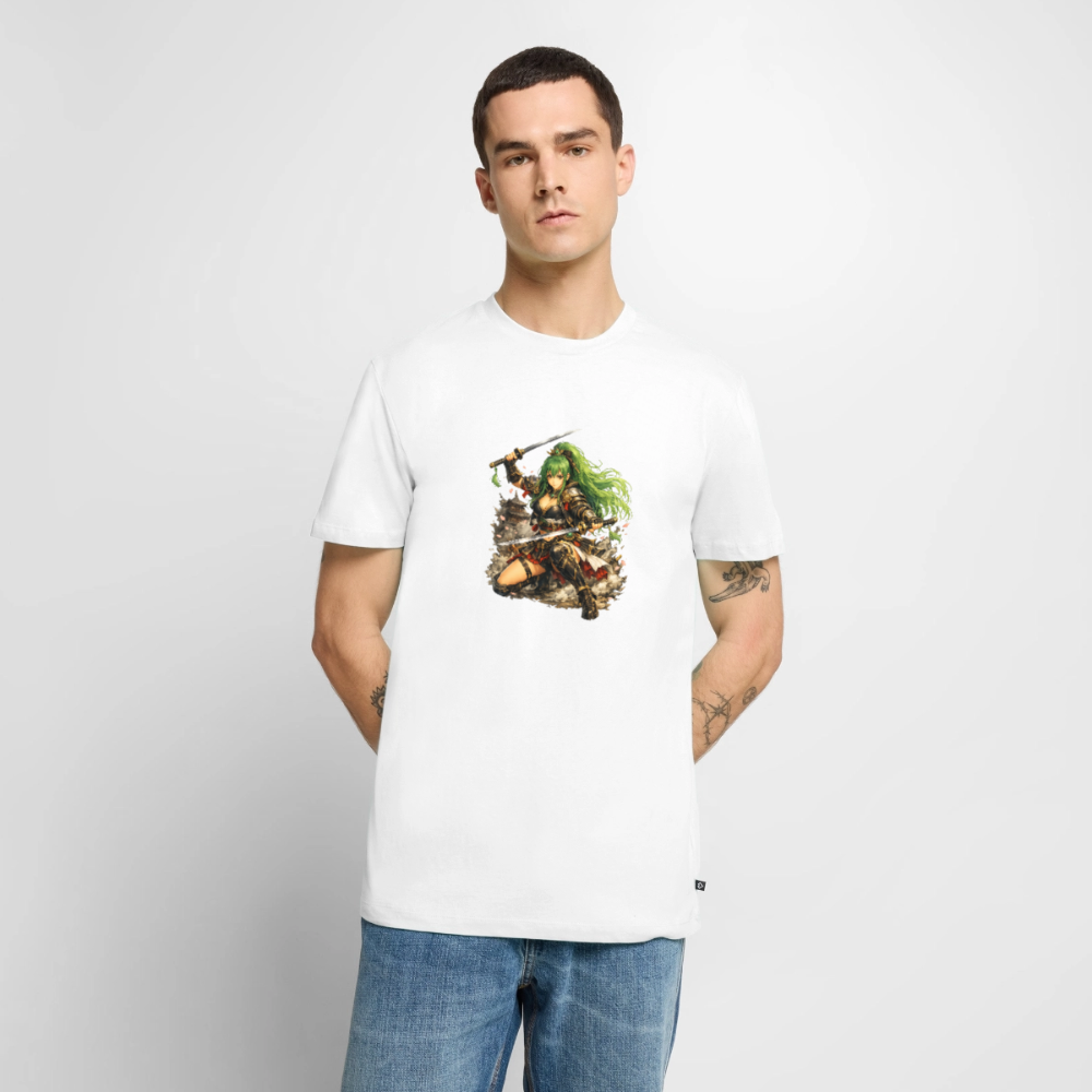 Premium T-Shirt "Anime Green Lady" - Weiß