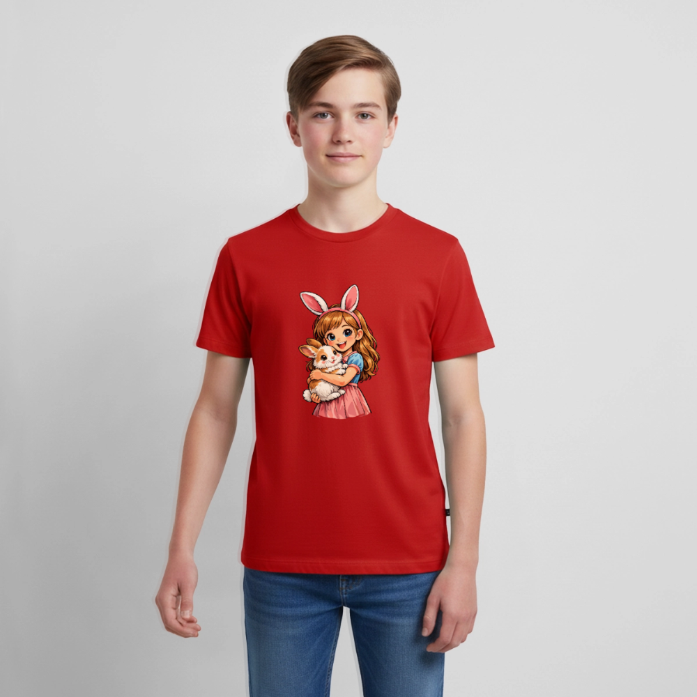 Teenager Premium T-Shirt "Mädchen mit Hase" - Rot