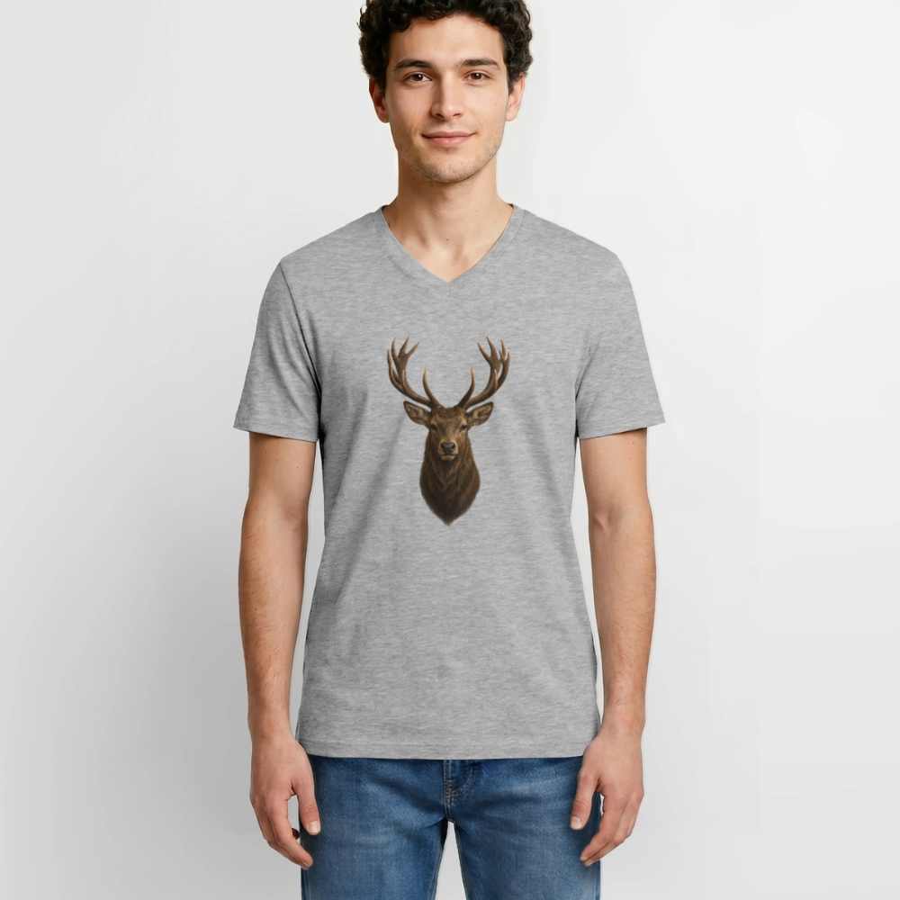 Männer V-Shirt "Hirsch" - Grau meliert