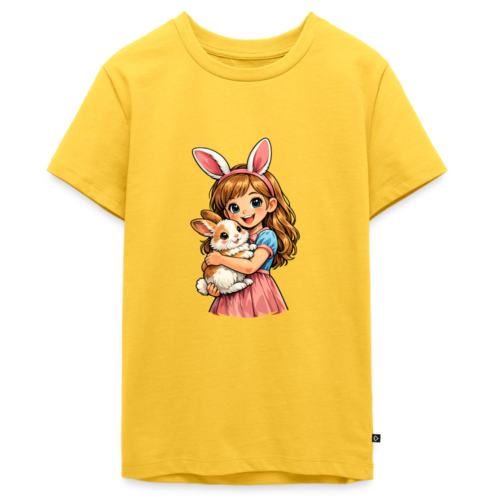 Teenager Premium T-Shirt "Mädchen mit Hase" - Sonnengelb