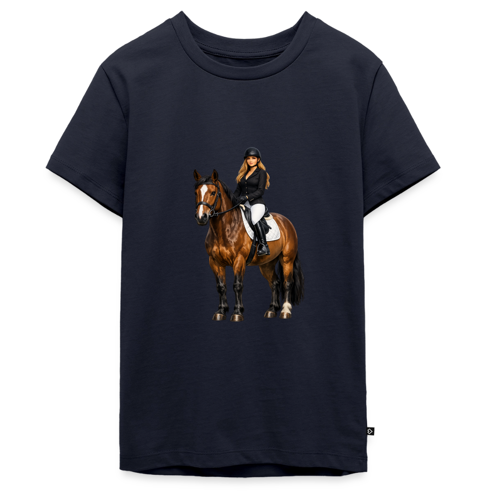 Premium T-Shirt "Frau auf Pferd" - Navy