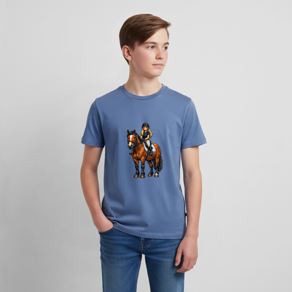 Premium T-Shirt "Mädchen auf Pferd" - Taubenblau