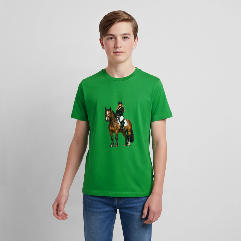 Premium T-Shirt "Frau auf Pferd" - Grün