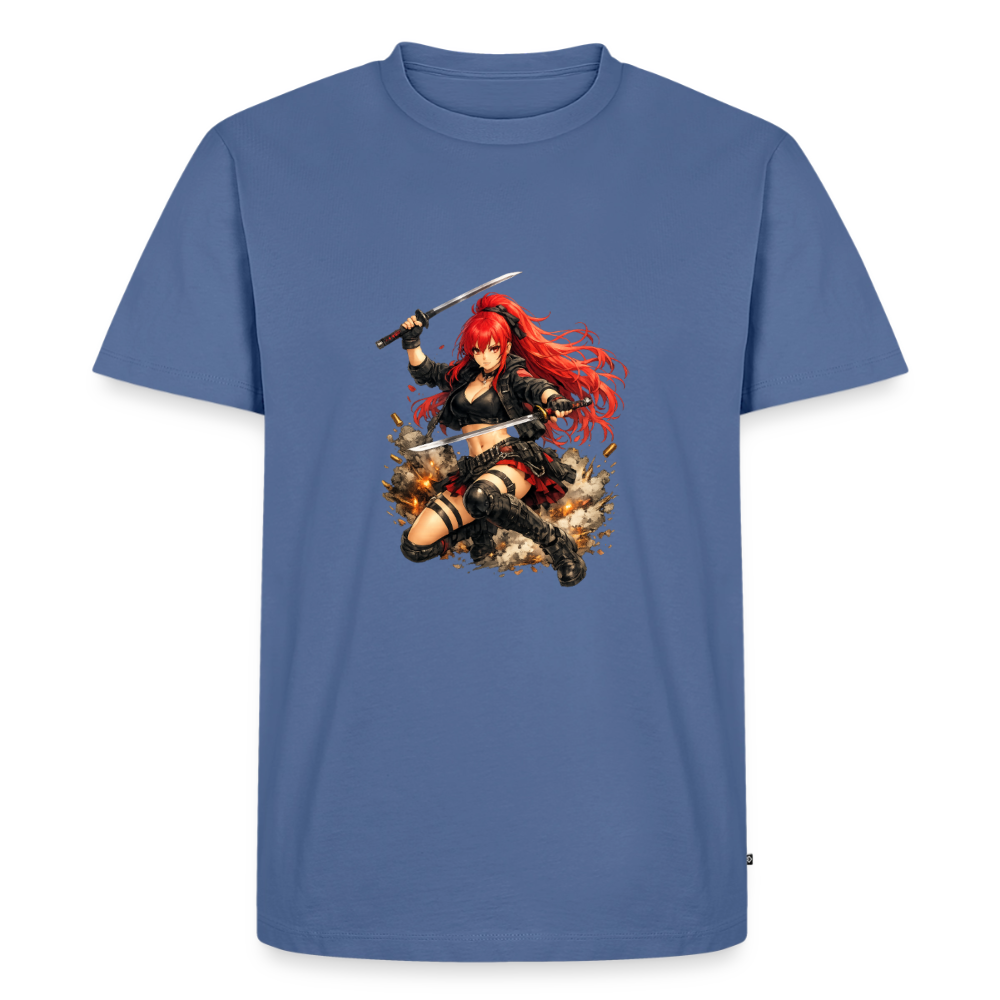 Premium T-Shirt "Anime Woman" - Taubenblau