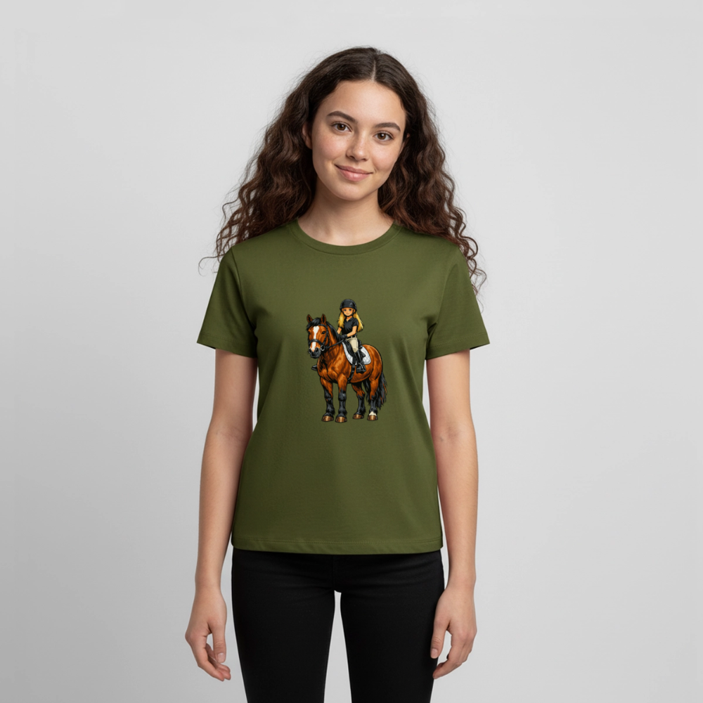 Premium T-Shirt "Mädchen auf Pferd" - Khaki