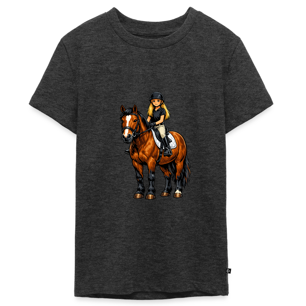 Premium T-Shirt "Mädchen auf Pferd" - Anthrazit meliert