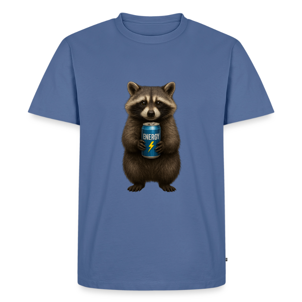 Premium T-Shirt "Energy Waschbär" - Taubenblau
