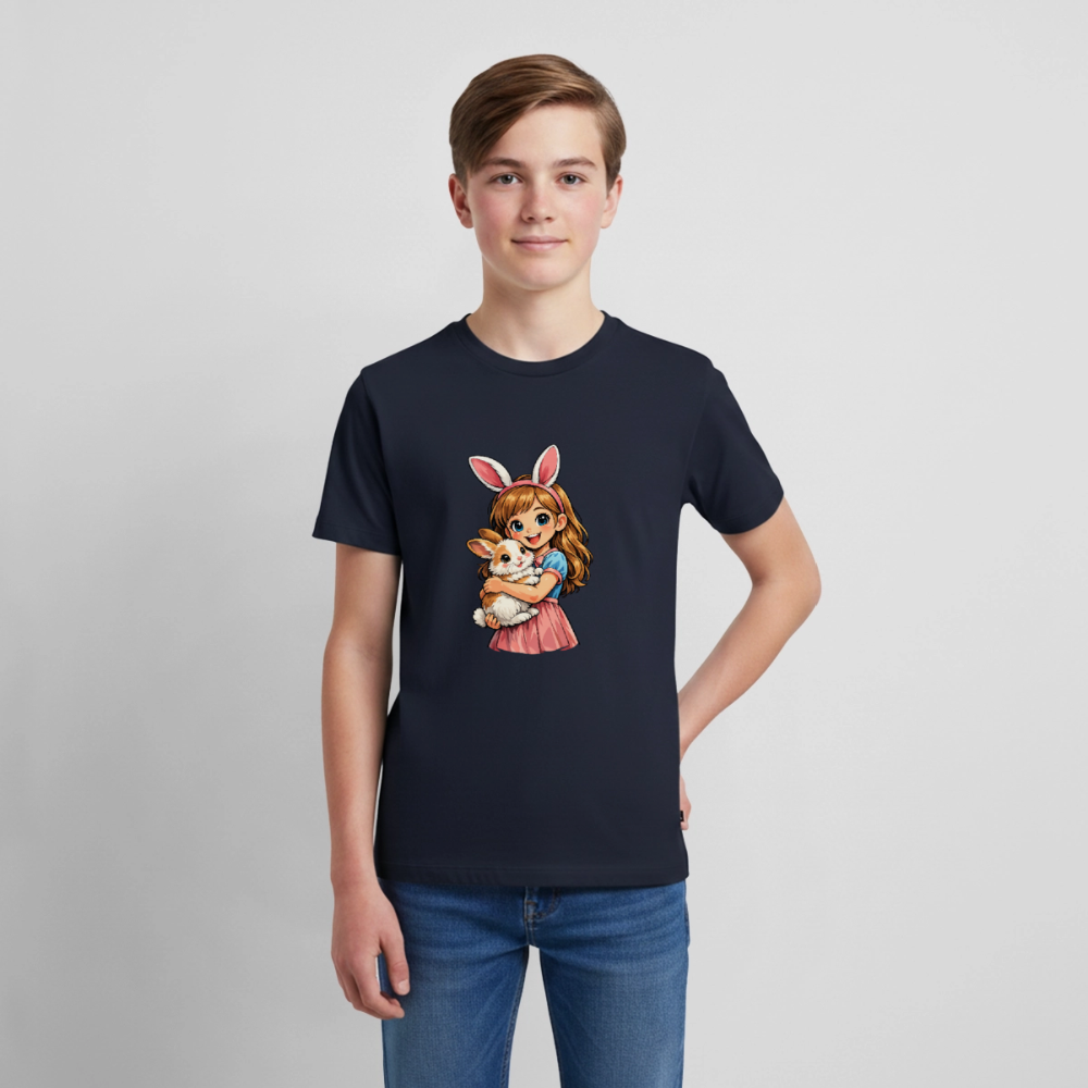 Teenager Premium T-Shirt "Mädchen mit Hase" - Navy