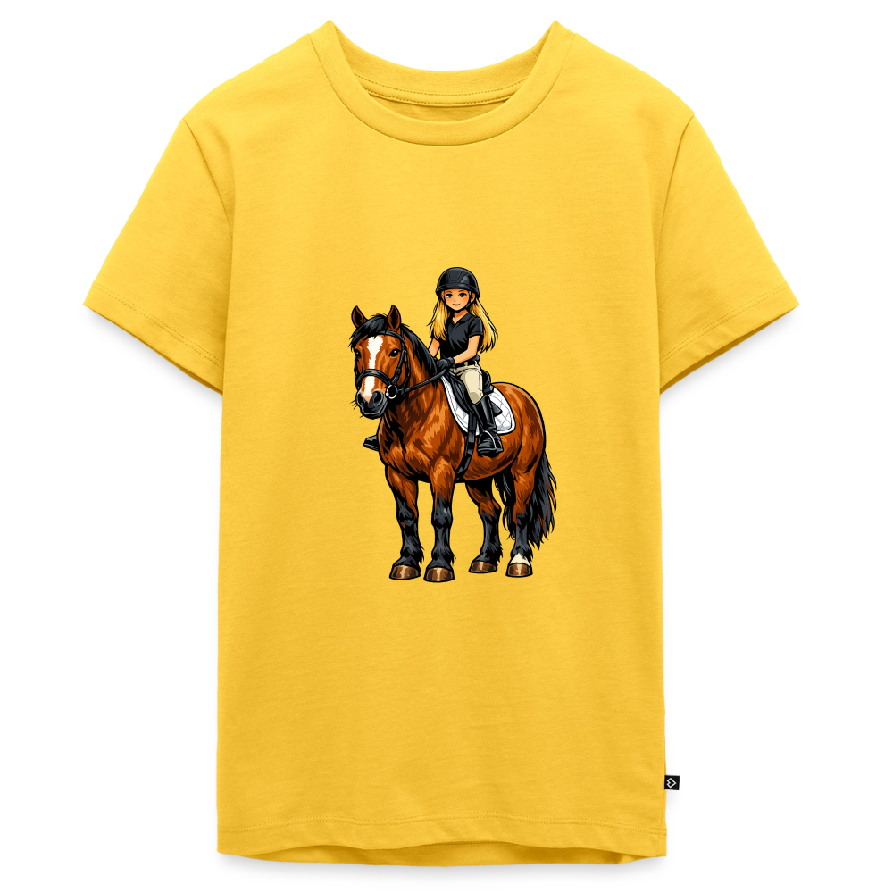 Premium T-Shirt "Mädchen auf Pferd" - Sonnengelb