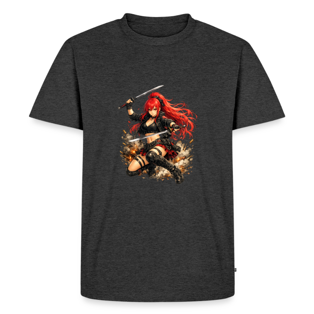 Premium T-Shirt "Anime Woman" - Anthrazit meliert