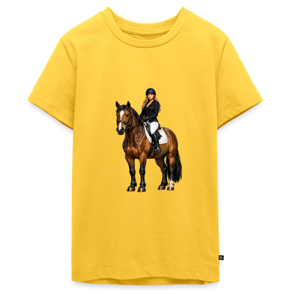 Premium T-Shirt "Frau auf Pferd" - Sonnengelb