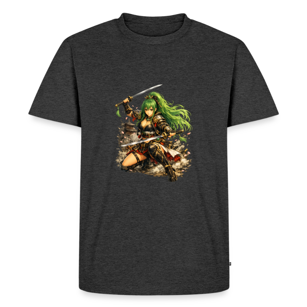 Premium T-Shirt "Anime Green Lady" - Anthrazit meliert