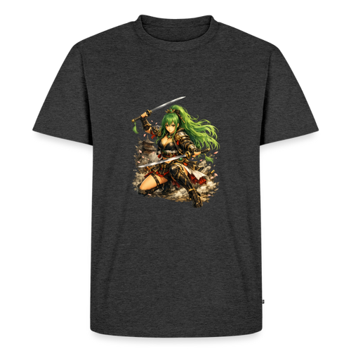 Premium T-Shirt "Anime Green Lady" - Anthrazit meliert