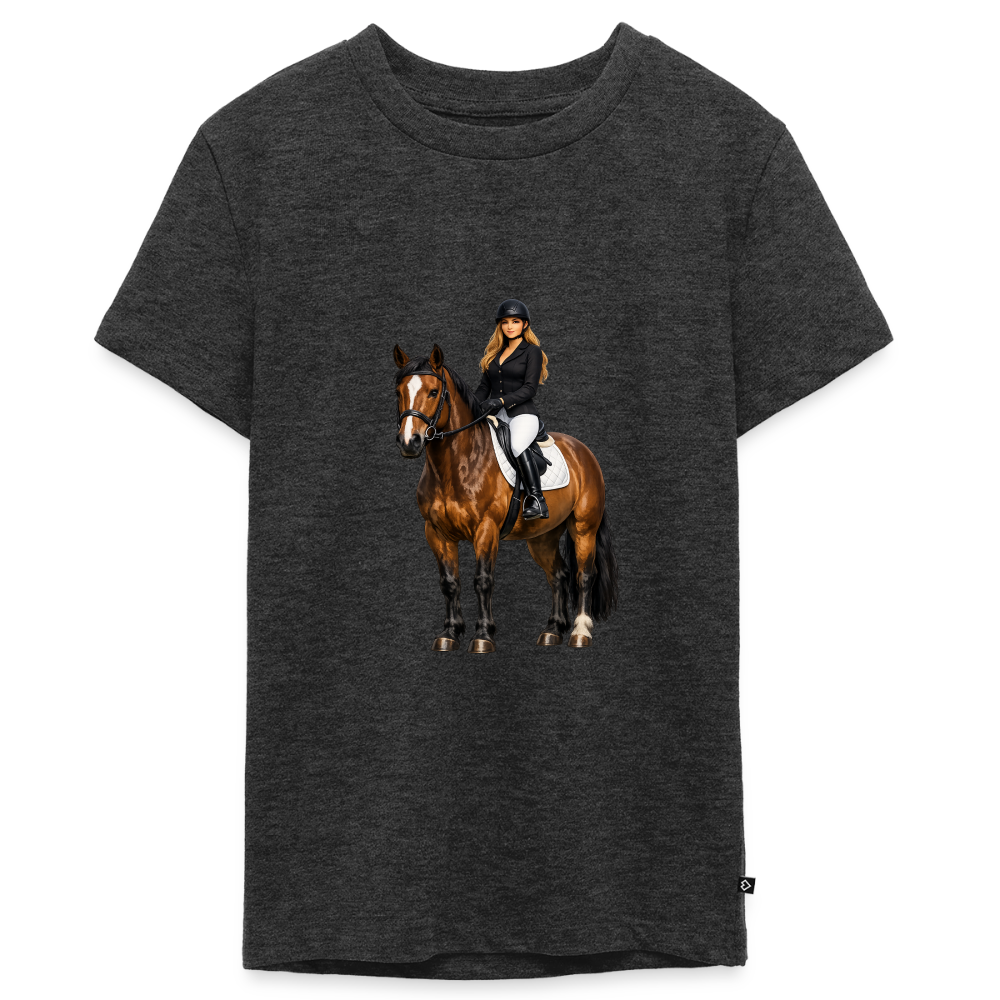Premium T-Shirt "Frau auf Pferd" - Anthrazit meliert