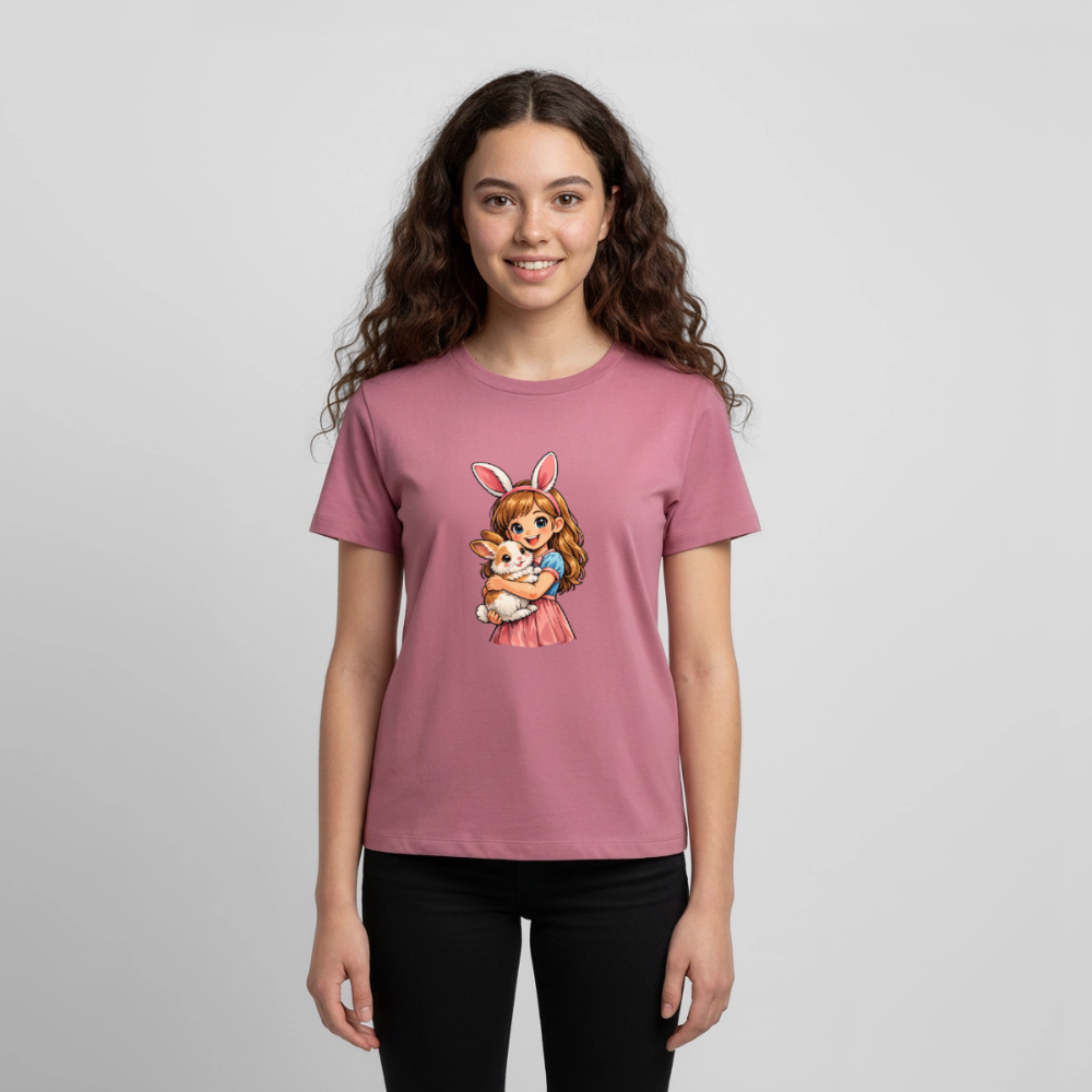 Teenager Premium T-Shirt "Mädchen mit Hase" - Mauve