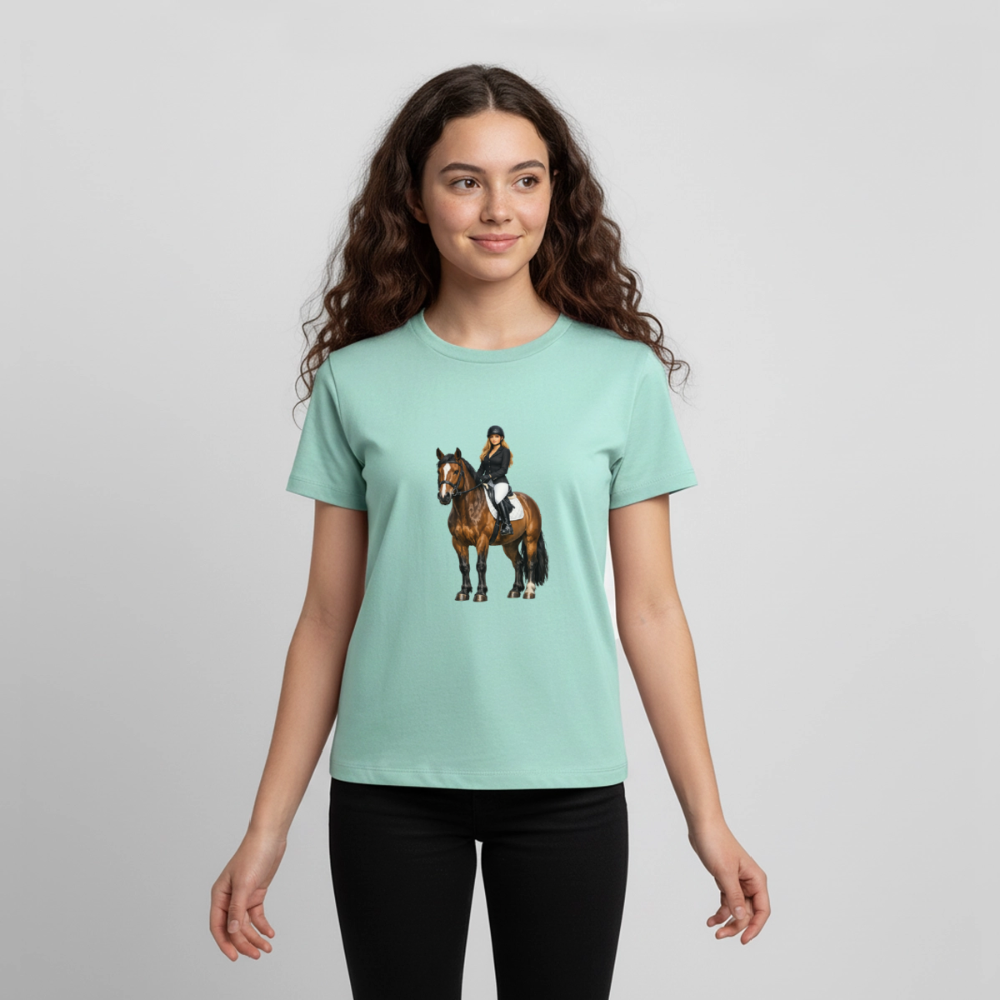 Premium T-Shirt "Frau auf Pferd" - Mint 