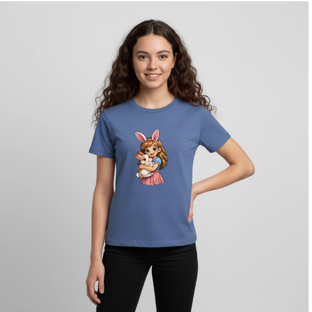 Teenager Premium T-Shirt "Mädchen mit Hase" - Taubenblau