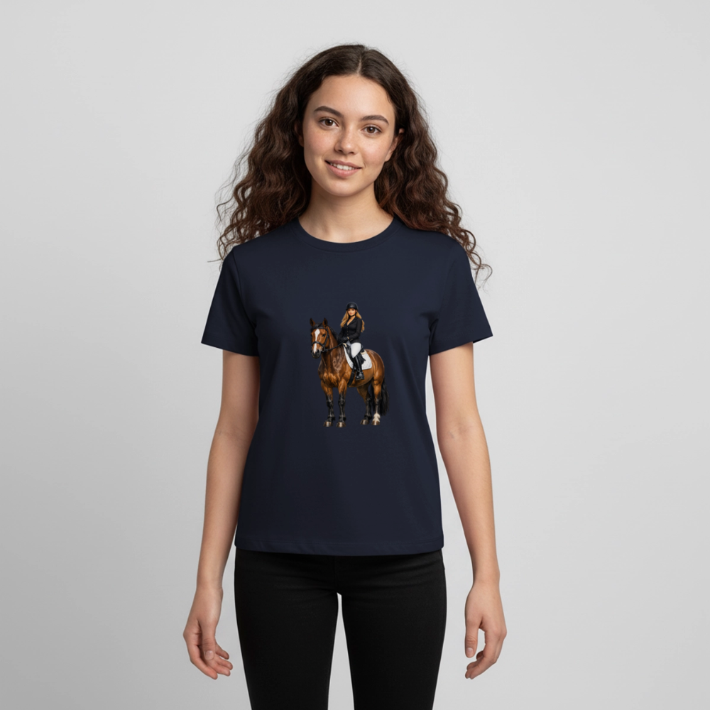 Premium T-Shirt "Frau auf Pferd" - Navy