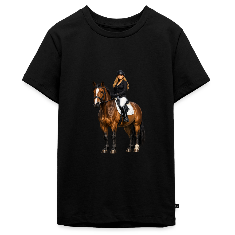 Premium T-Shirt "Frau auf Pferd" - Schwarz