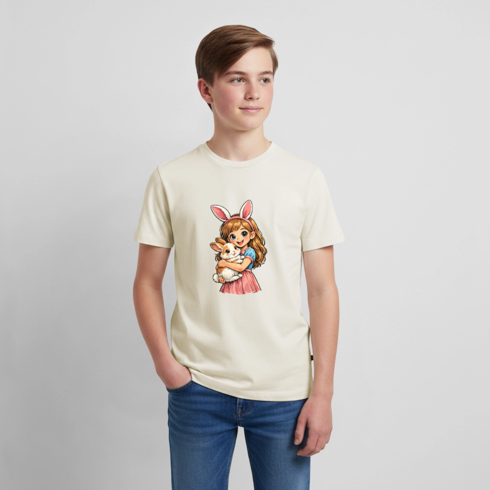 Teenager Premium T-Shirt "Mädchen mit Hase" - Naturweiß
