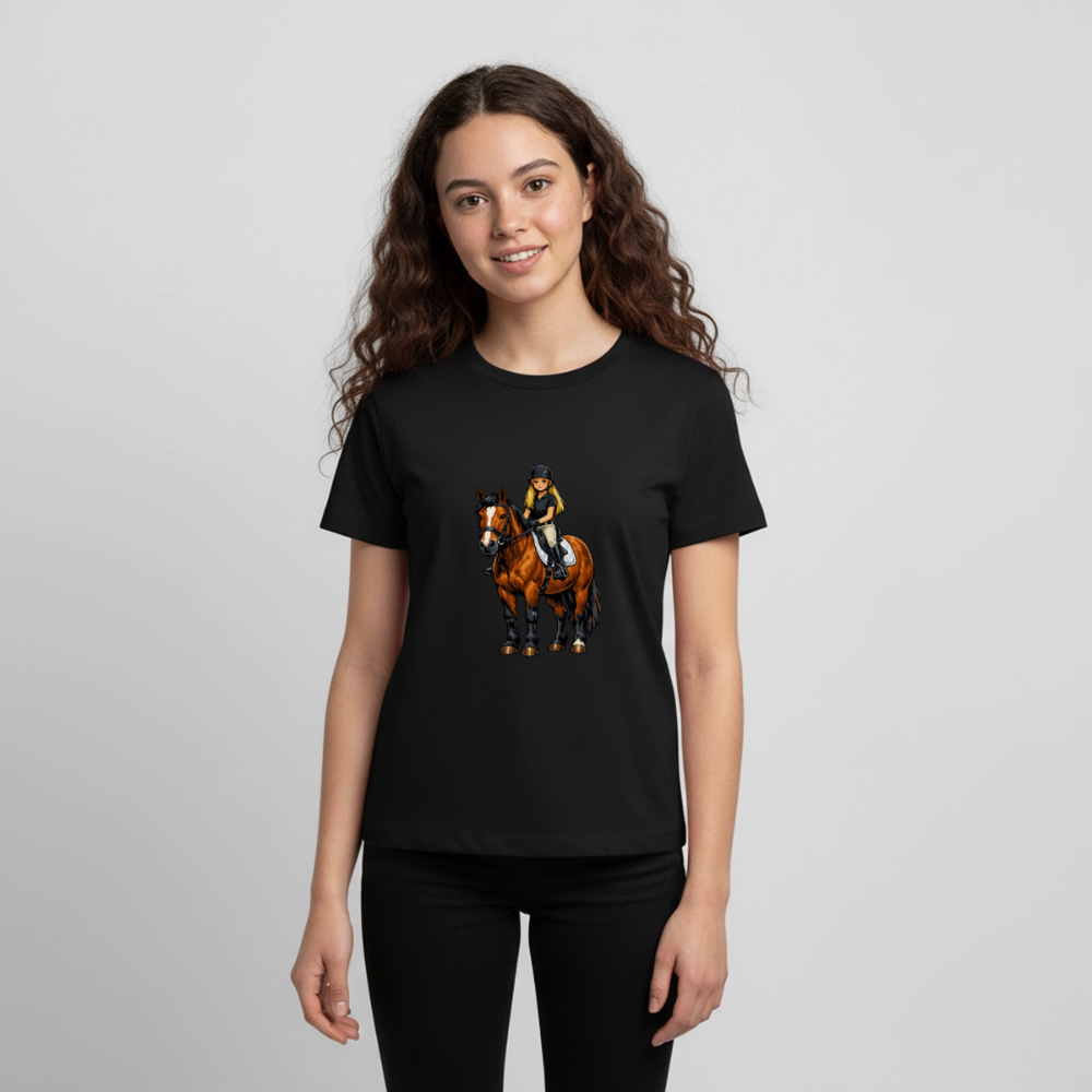 Premium T-Shirt "Mädchen auf Pferd" - Schwarz