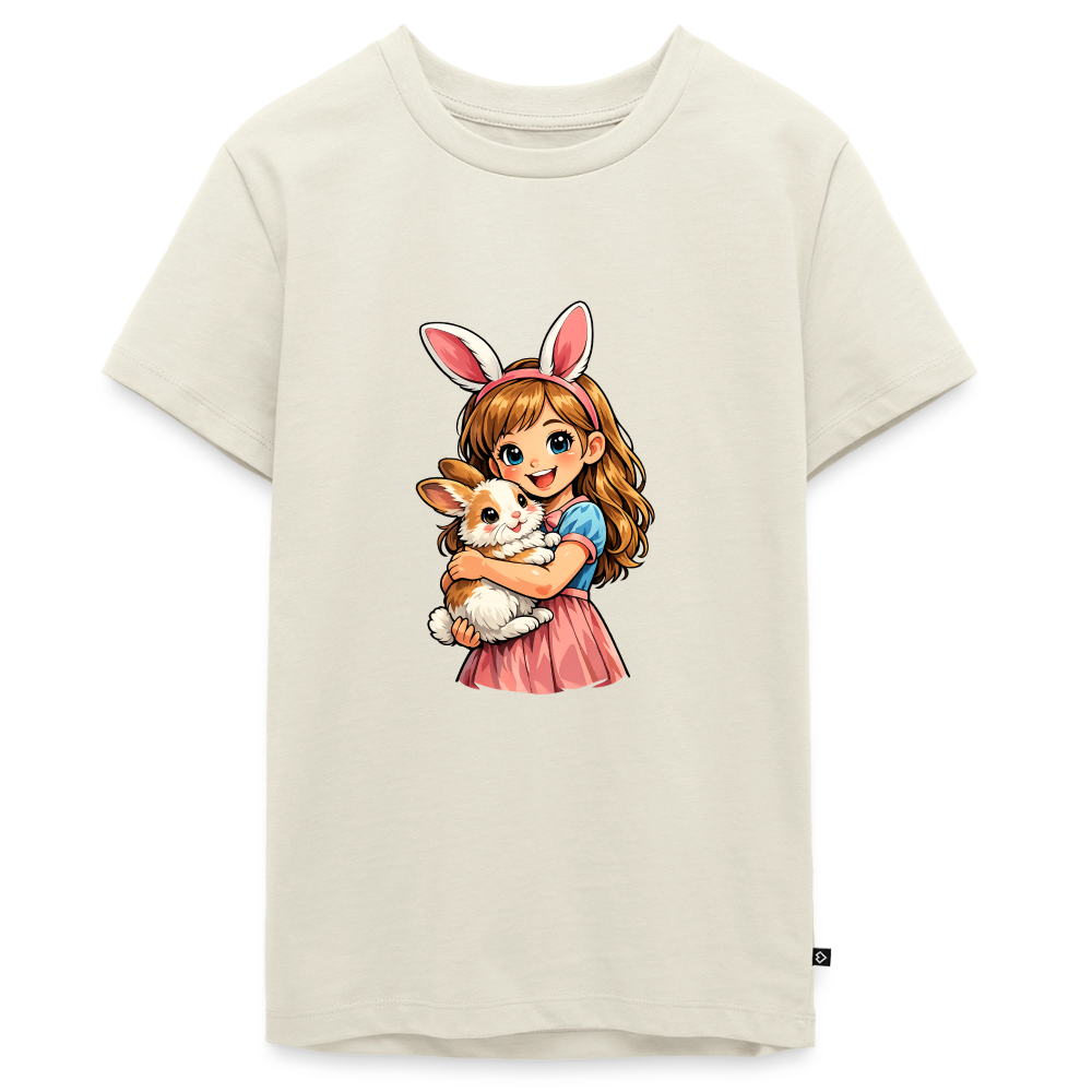 Teenager Premium T-Shirt "Mädchen mit Hase" - Naturweiß