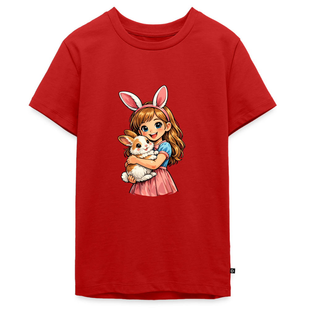 Teenager Premium T-Shirt "Mädchen mit Hase" - Rot